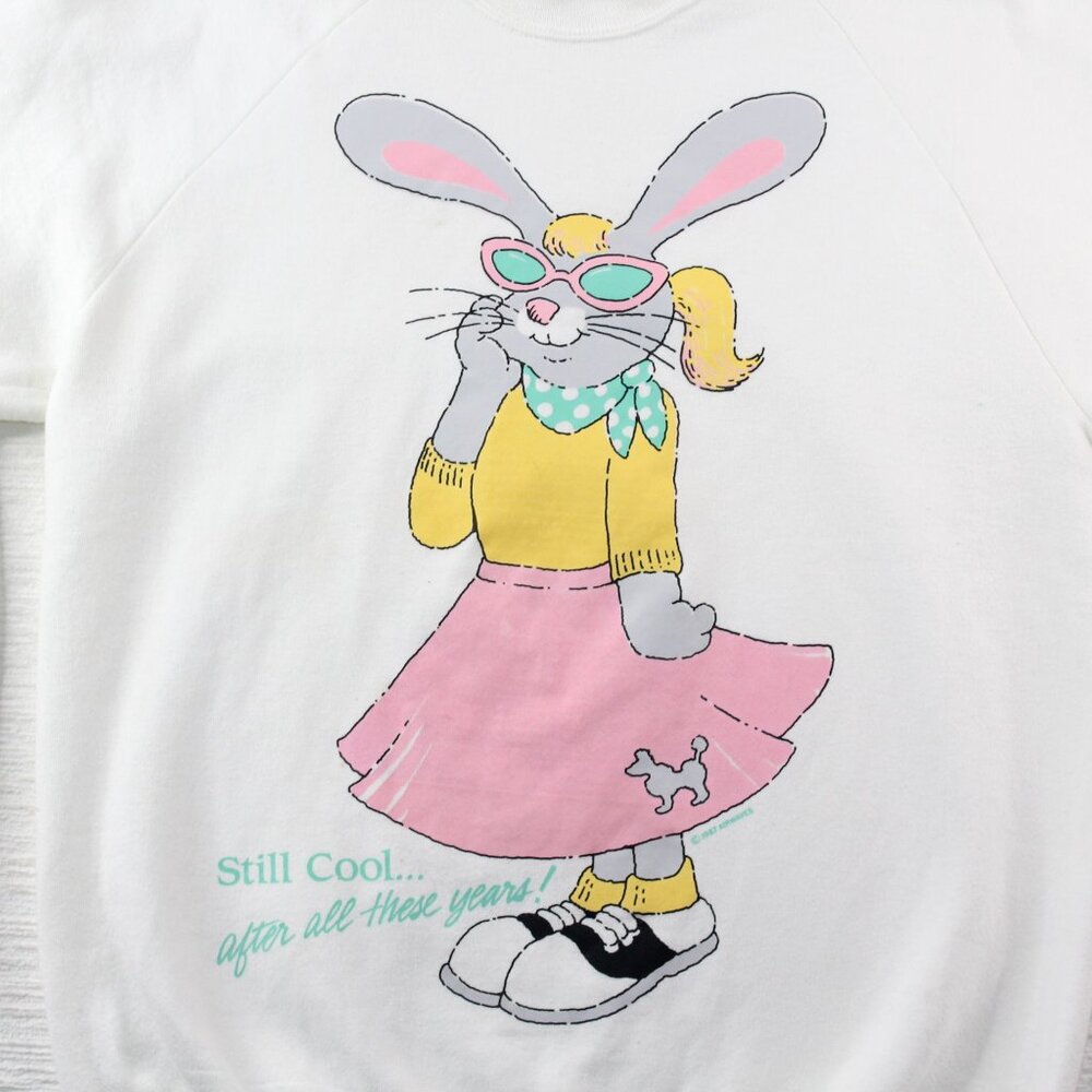 Vintage 1987 Large Womens Graphic Bobby Sox Bunny Poodle Skirt Sweatshirt - Picture 4 of 11